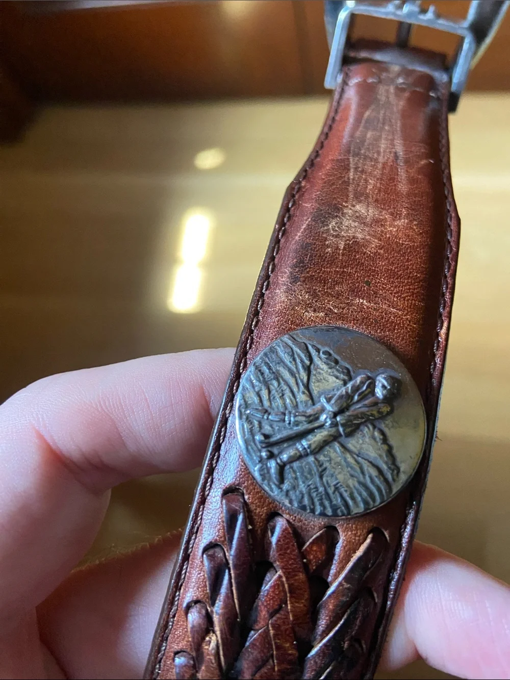 Brighton Brown Braided Leather Belt with Silver-Tone Conchos